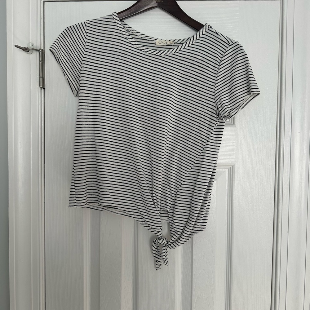 Striped Black and White Tie-Front Top